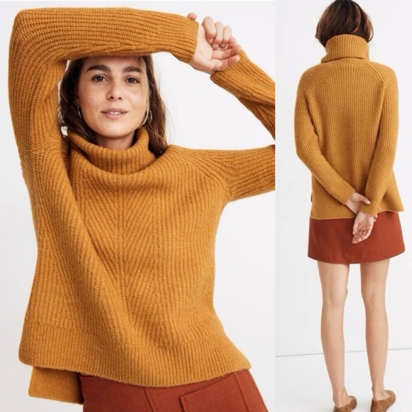 MADEWELL Mercer Mustard Ribbed Knit Cozy Turtleneck Fall Winter Sweater - Picture 1 of 9